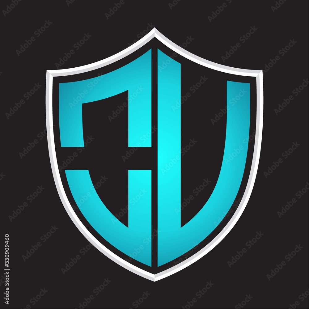 OV Logo monogram with shield shape isolated blue colors on outline design template OV Logo monogram with shield shape isolated blue colors on outline design template
