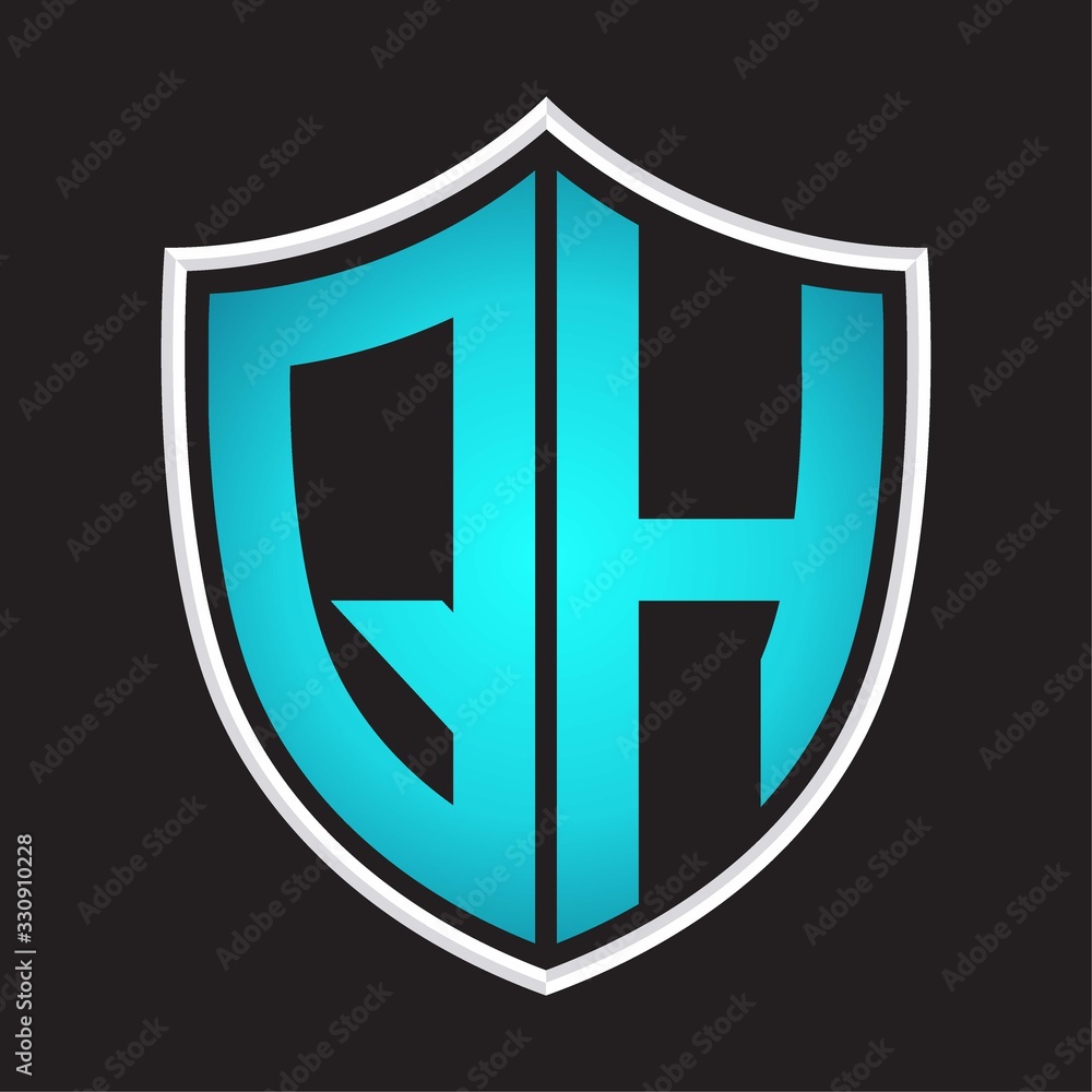 QH Logo monogram with shield shape isolated blue colors on outline design template QH Logo monogram with shield shape isolated blue colors on outline design template
