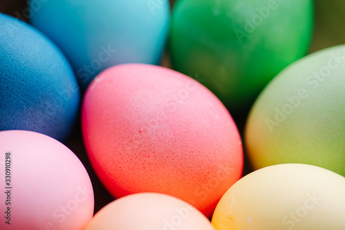 Easter holiday concept. Multi-colored eggs