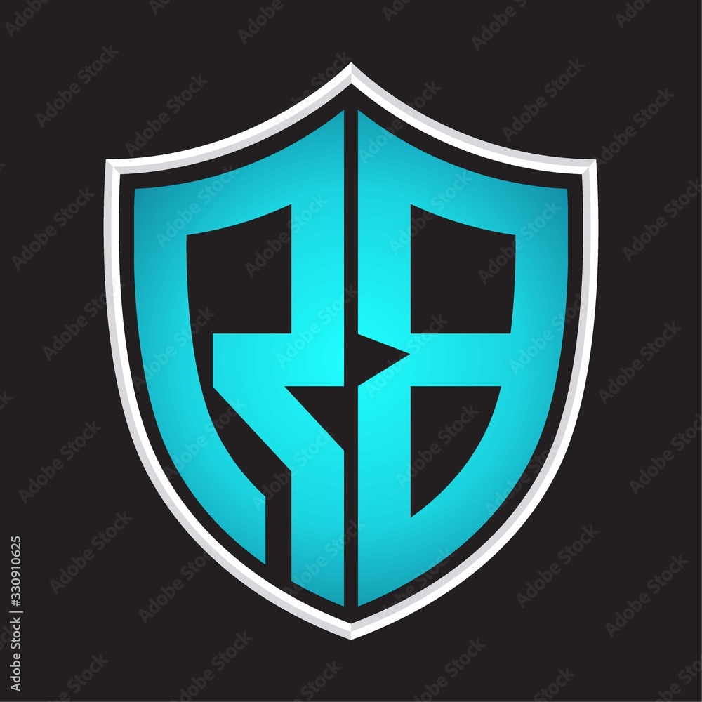 RB Logo monogram with shield shape isolated blue colors on outline design template RB Logo monogram with shield shape isolated blue colors on outline design template