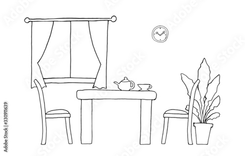 リビングルーム手描き線画