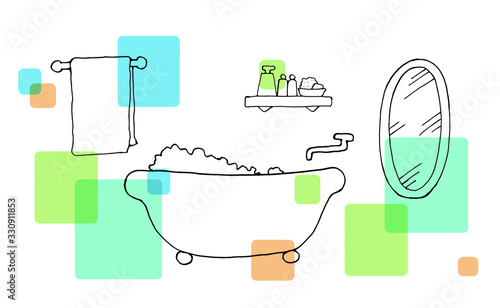 バスルーム手描き線画