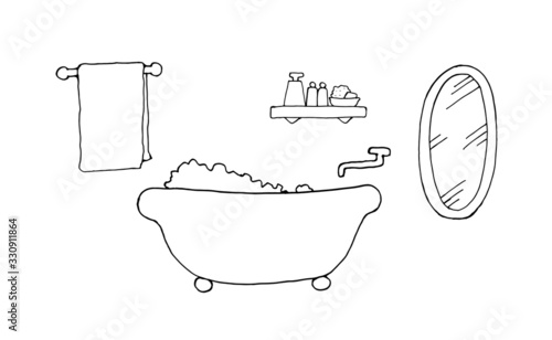 バスルーム手描き線画