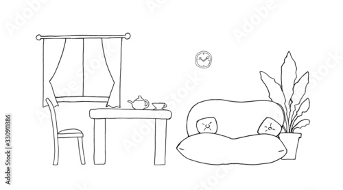 部屋の手描き線画