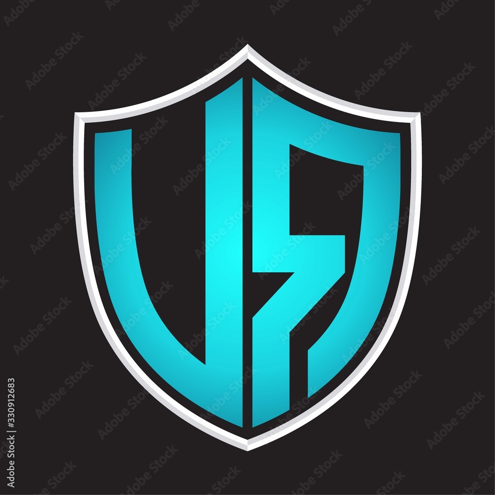 VR Logo monogram with shield shape isolated blue colors on outline design template VR Logo monogram with shield shape isolated blue colors on outline design template