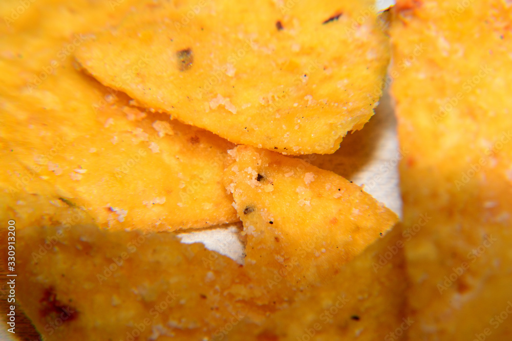 Close up of Tortilla Chips isolated with white background Close up of Tortilla Chips isolated with white background