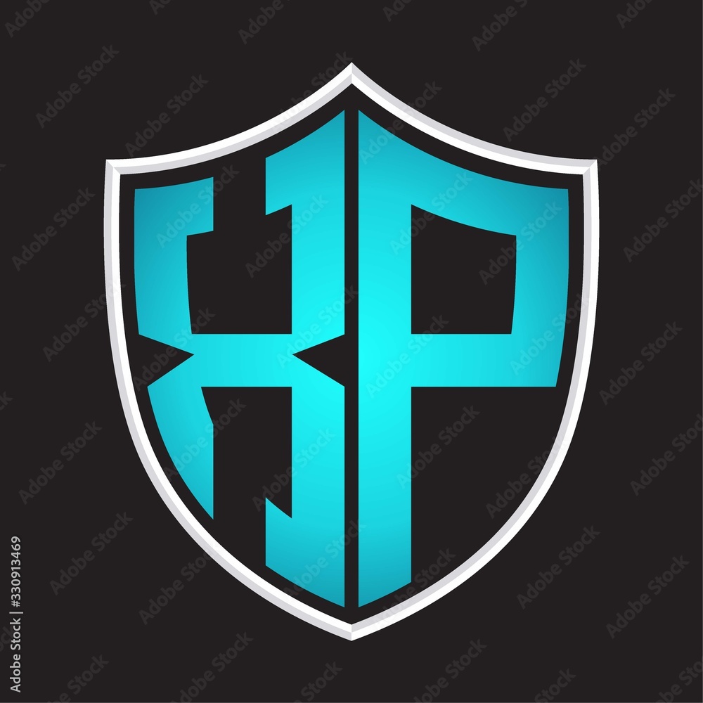 XP Logo monogram with shield shape isolated blue colors on outline design template
