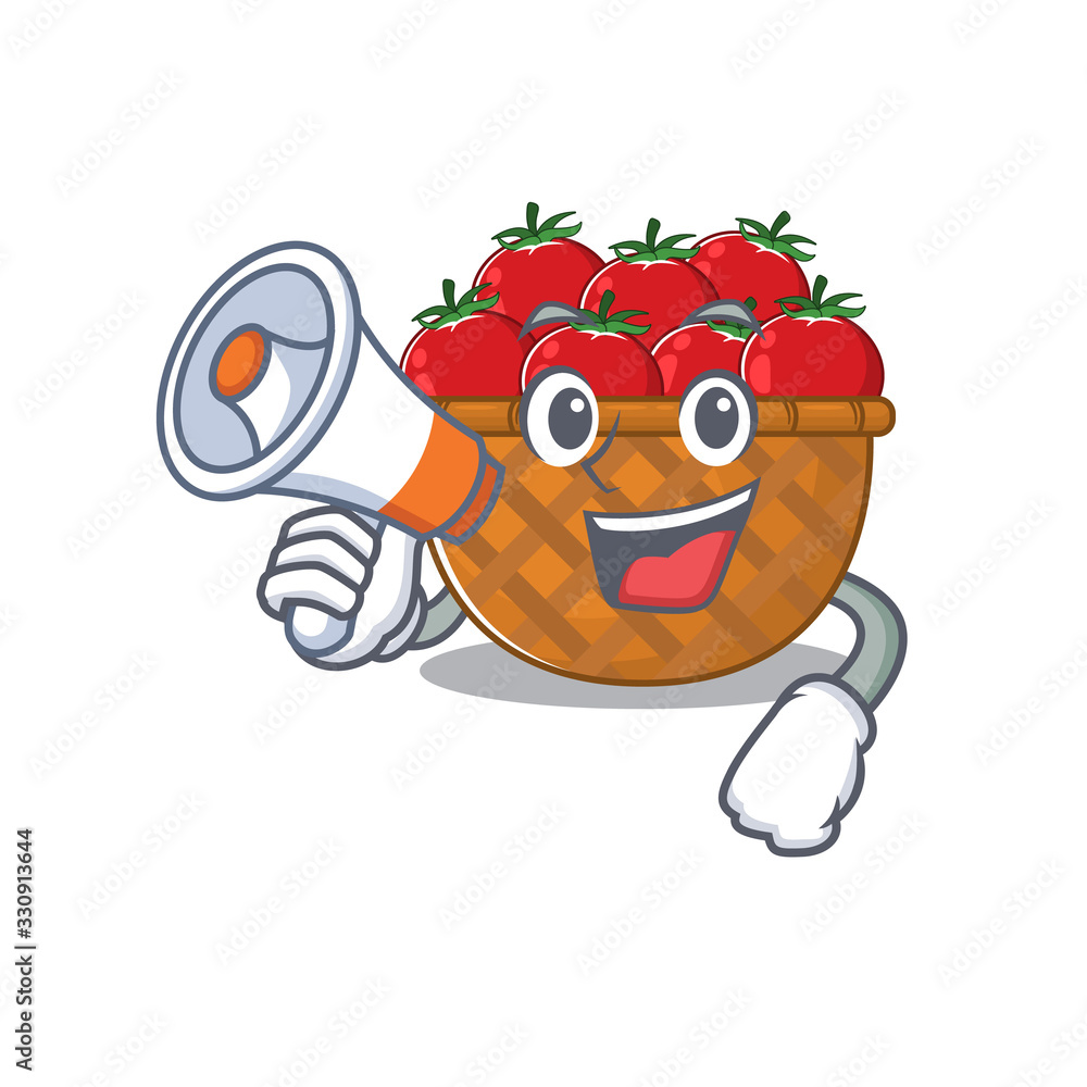 An icon of tomato basket holding a megaphone An icon of tomato basket holding a megaphone