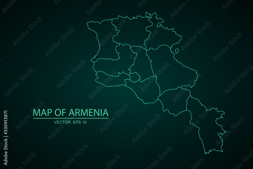 Fototapeta premium Armenia map. Detailed, Mercator projection.Blue gradient Armenia map. Detailed, Mercator projection. - Vecto