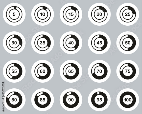 Loading Or Percentage Icons Black & White Flat Design Circle Set 01 Big