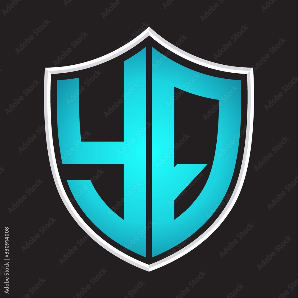YQ Logo monogram with shield shape isolated blue colors on outline design template YQ Logo monogram with shield shape isolated blue colors on outline design template