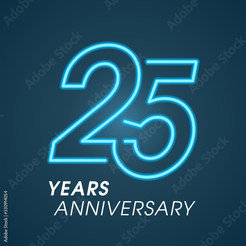 25 years anniversary vector logo, icon. Graphic design element with neon number