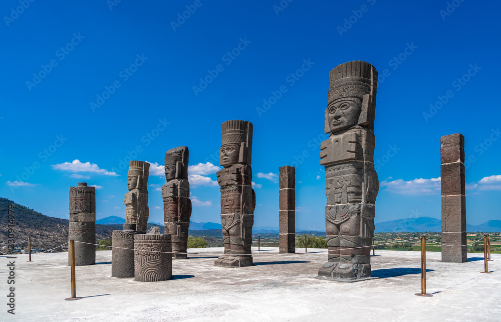 Toltec Warriors or Atlantes columns at Pyramid of Quetzalcoatl in Tula, Mexico