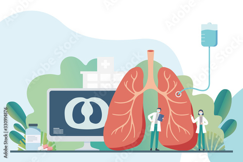 Covid-19 medical illustration.Doctors and nurses treat the lung. Covid-19 medical illustration. CT Scan of the Lung.