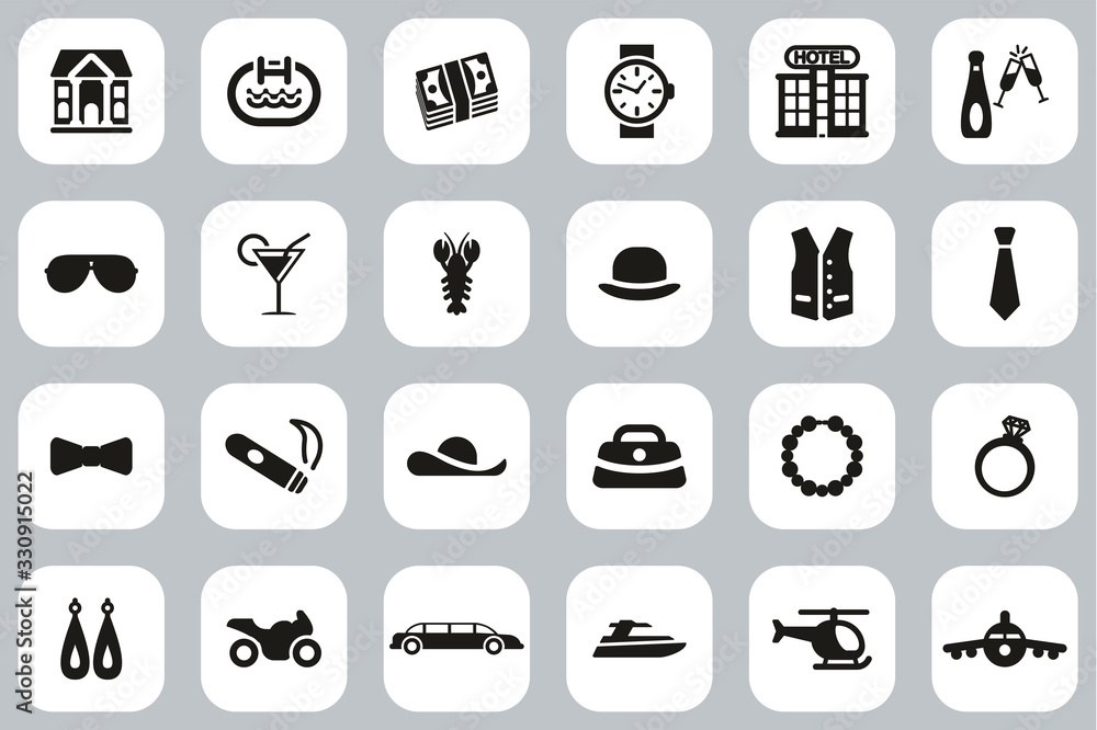 Luxury Or Luxury Life Icons Black & White Flat Design Set Big Luxury Or Luxury Life Icons Black & White Flat Design Set Big