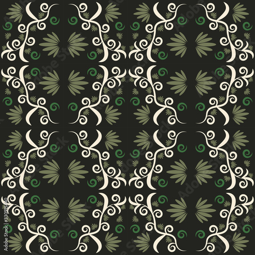 seamless pattern with flowers and leaves hohloma style