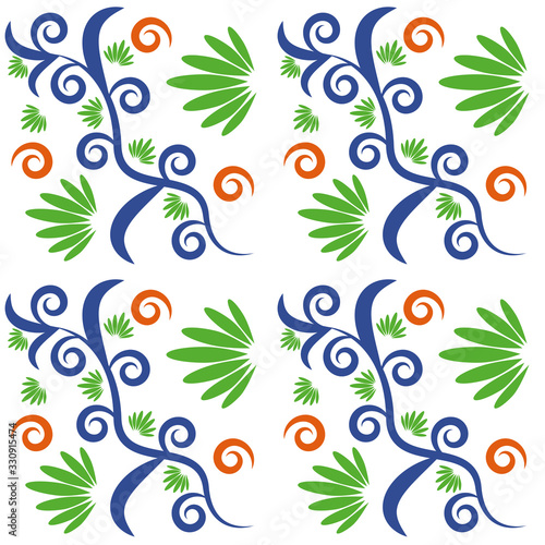seamless pattern with flowers and leaves hohloma style