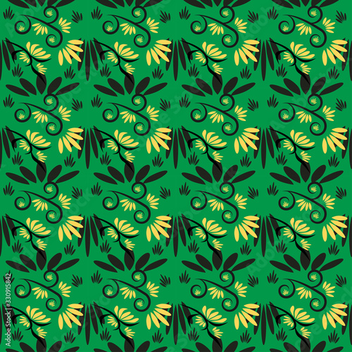 seamless pattern with flowers and leaves hohloma style