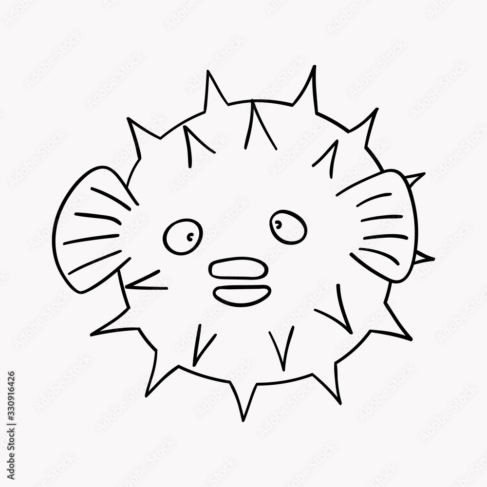 Hand drawn blowfish doodle black outline. Poisonous Hedgehog Fish, porcupine fish, an inhabitant of the deep sea for logo, icon, coloring. Stock vector illustration isolated on transparent background. Hand drawn blowfish doodle black outline. Poisonous Hedgehog Fish, porcupine fish, an inhabitant of the deep sea for logo, icon, coloring. Stock vector illustration isolated on transparent background.