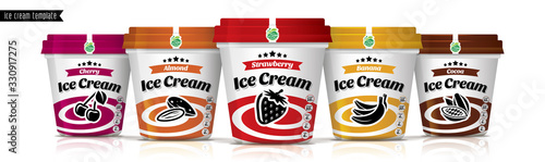Ice cream vector packaging design. Fruit and nuts ice cream set.