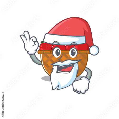 Tomato basket in Santa cartoon character design showing ok finger © kongvector