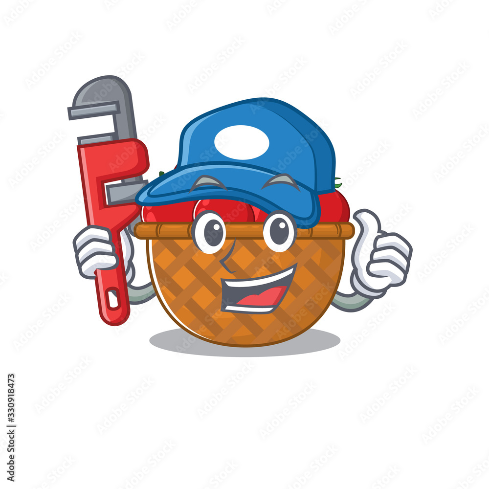Smart Plumber tomato basket on cartoon character design Smart Plumber tomato basket on cartoon character design