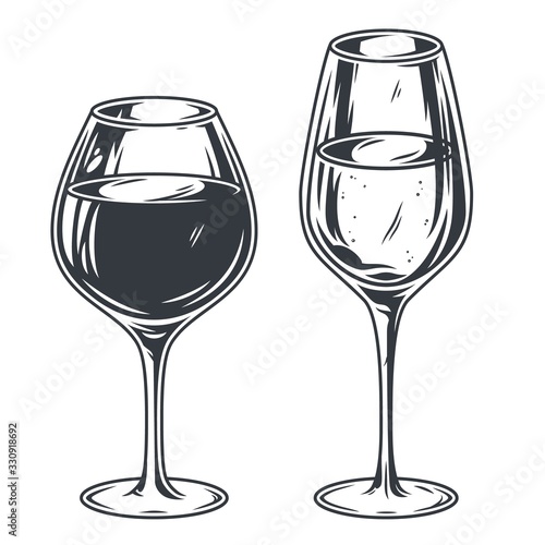 Two glasses with white and red wine