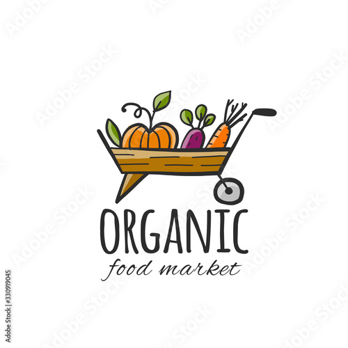 Trolley with Organic Vegetables. Design logo for farm produce