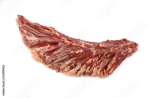 raw skirt-steak on a white background