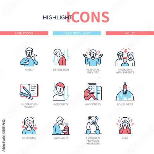 Teen problems - line design style icons set