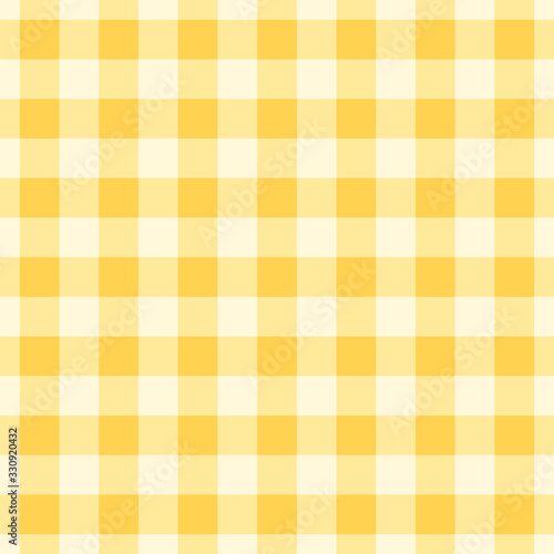 Vector gingham striped checkered blanket tablecloth. Seamless white yellow table cloth napkin pattern background with natural textile texture. Country fabric material for breakfast or dinner picnic