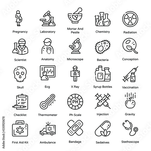 Medical Science Line Icons Pack 