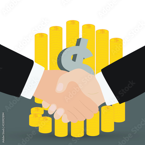 Businessman handshake on Coins of Bussiness Graph background.
