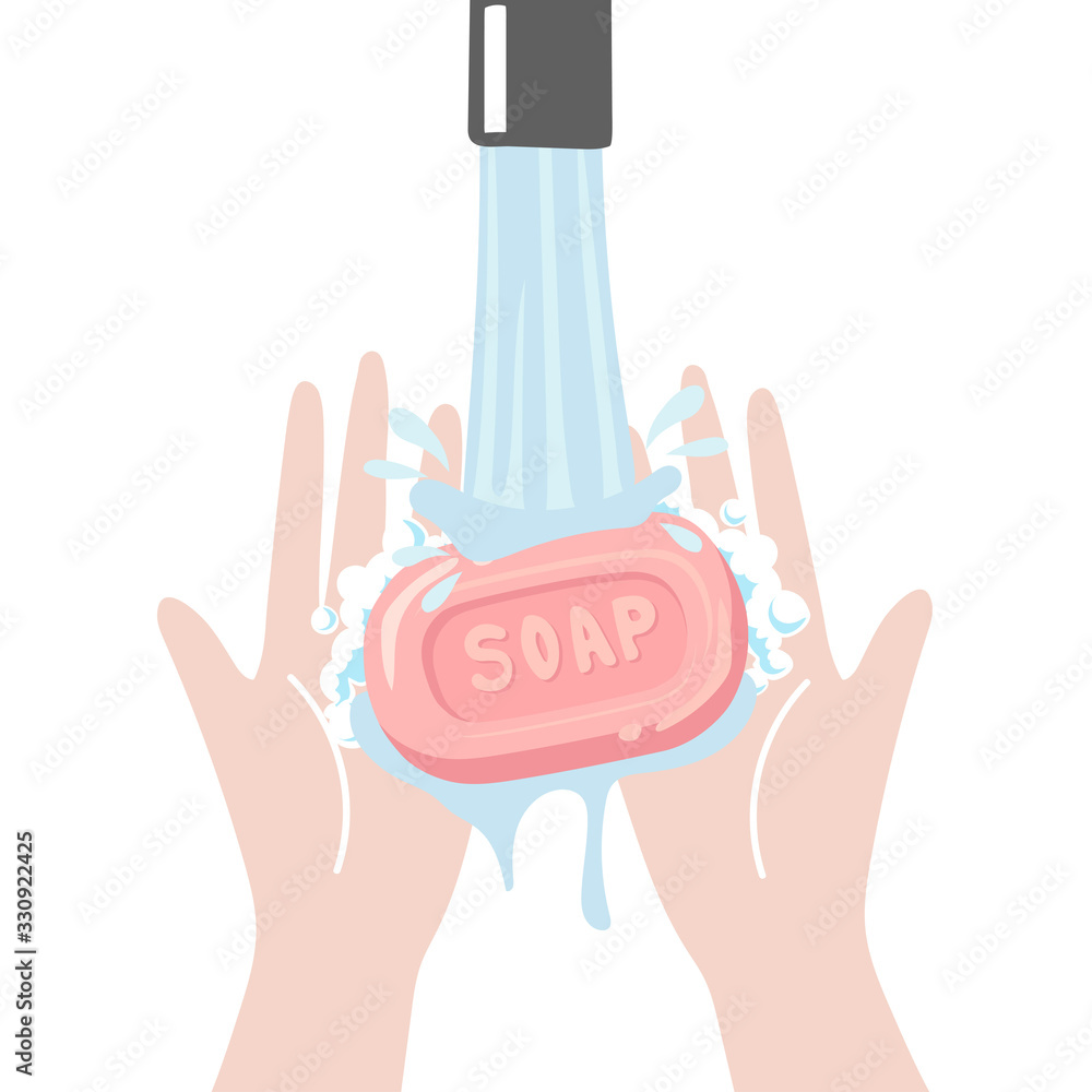 women washing hands with sanitizer soap and water, vector illustration ...