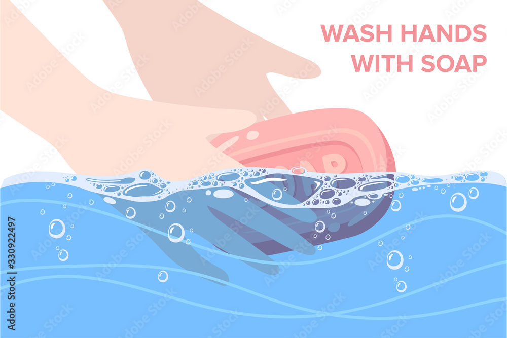 women washing hands with sanitizer soap and water, vector illustration ...