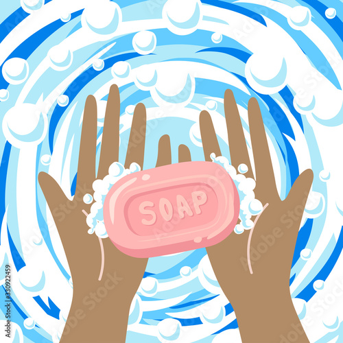 women washing hands with sanitizer soap and water  vector illustration.