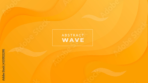 Orange colorful gradient abstract wave background with place for text smooth vector graphic illustration. Yellow futuristic waving shapes and lines backdrop. Bright colored curve flow