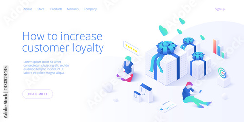 Online customer review concept in isometric vector illustration. Survey or reputation rating via mobile internet on smartphone. User feedback service on product or app. Web banner layout template.