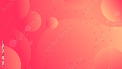 Orange futuristic background with different geometric shapes 3d circle sphere and dots vector graphic illustration. Yellow and red colorful digital backdrop decorative space smooth