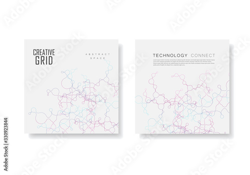 Two vector templates for brochure cover in A4 size. Polygonal space background with connecting dots and lines