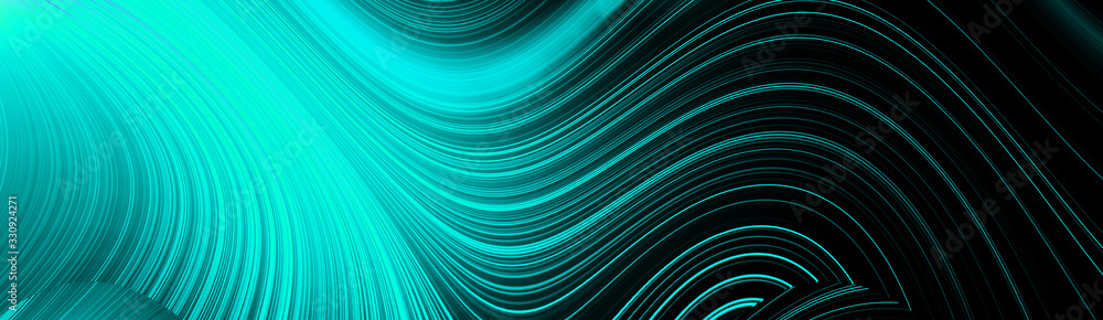 Fototapeta premium Light blue neon glowing flux effect abstract wave pattern. Dynamic motion 