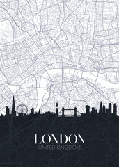 Wandcirkels Londen Stadsplattegrond en skyline van Londen  © max_776