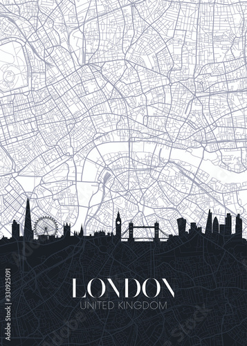 Plakaty na wymiar  londyn-zaprasza-mapa-i-zarysy-budowli