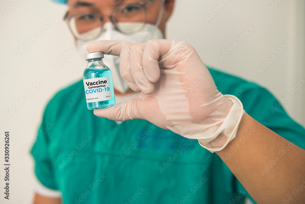 Vaccine and syringe injection. It use for prevention,immunization and treatment from corona virus infection(novel coronavirus disease 2019,COVID-19,nCoV 2019 from Wuhan). Medicine infectious concept.