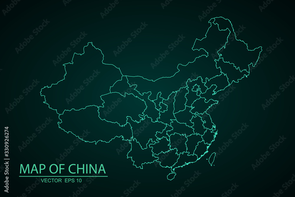 Map of China,Blue map of China, isolated on white background with ...