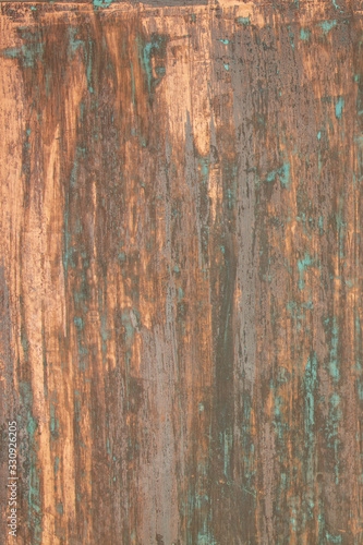 The texture of the copper background is covered with a patina