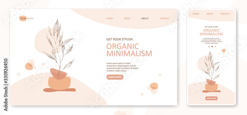 White Landing page organic design abstract shapes template for feminine beauty, spa, wellness, natural products, cosmetics, body care, healthy life. Flat design vector illustration concept for website