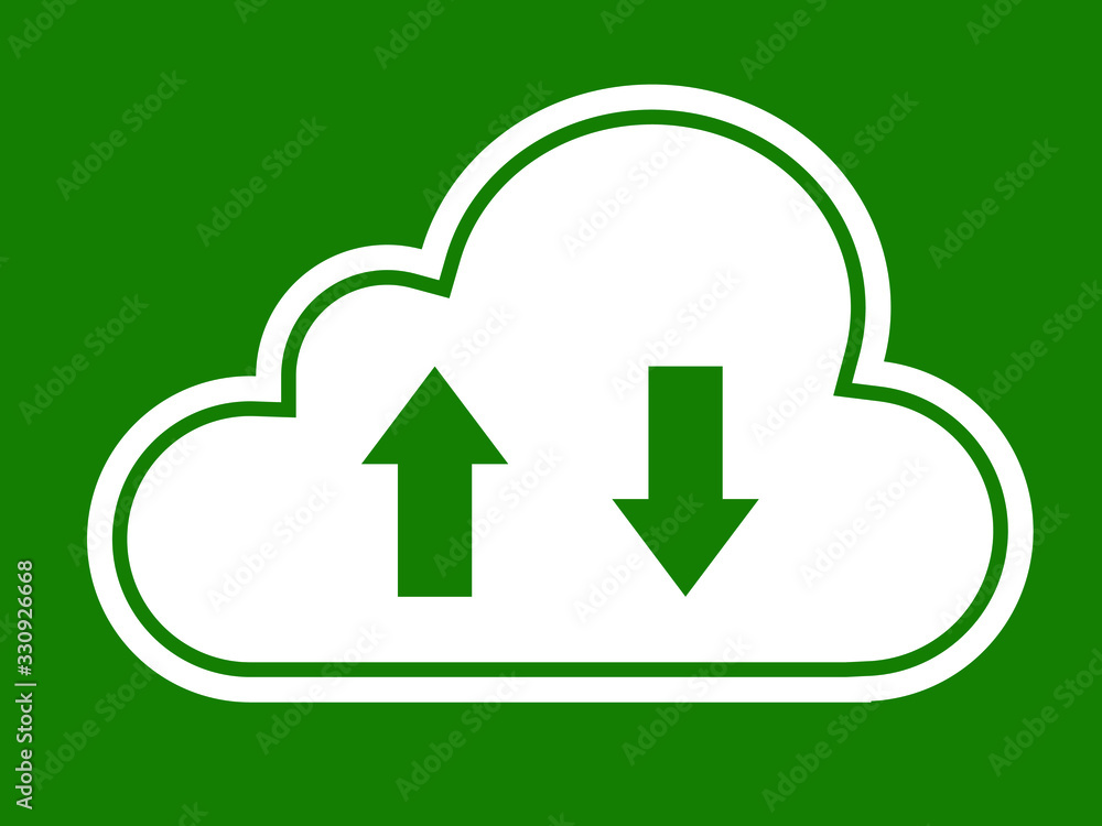 Clouds icon with arrows like a data tranfer inside on green background Clouds icon with arrows like a data tranfer inside on green background