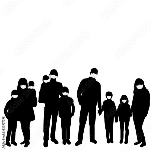 vector, isolated, silhouette in a medical mask, family with children