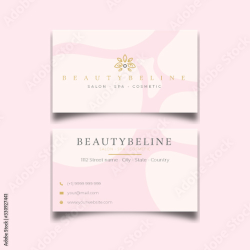Beauty Pink with gold flower Minimalist business card Design
